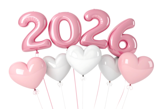 2026 celebration concept pink white color heart balloon party theme