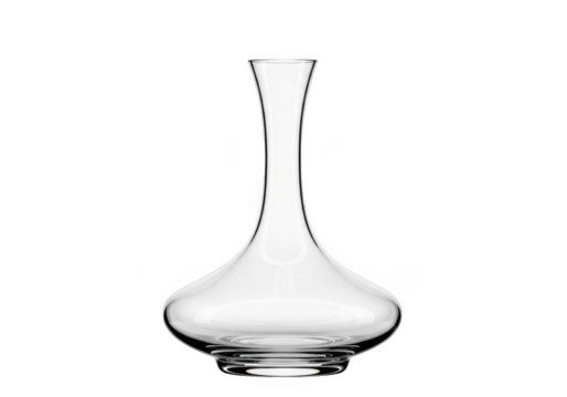 Elegant clear glass vase with curved neck for floral arrangements and home decor isolated on transparent background