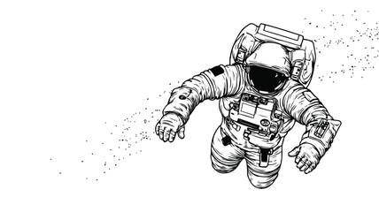 Astronaut in Space Cartoon Coloring Page Vector Outline Illustration