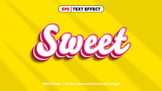 Sweet text effect with pink and white colors on bright yellow background for editable typography design
