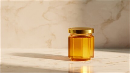 Showcasing honey jar kitchen table product photography bright environment close-up view culinary delight