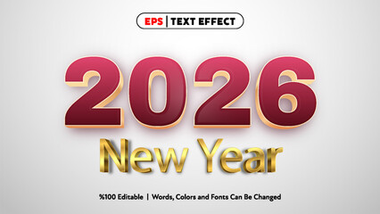 2026 new year text effect with red and gold colors editable font design vector illustration