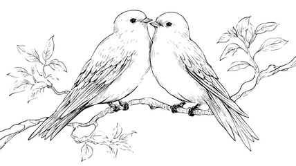 Serene Coloring Page Featuring Beautiful Birds Perched on Branch of Tree