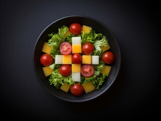 Fresh salad creation culinary kitchen food photography minimalist style top-down view healthy eating concept
