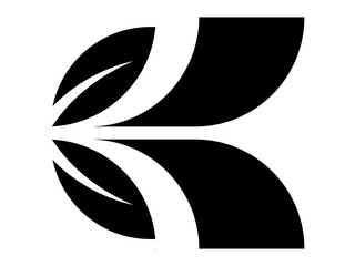 abstract k letter logo design with leaf symbol