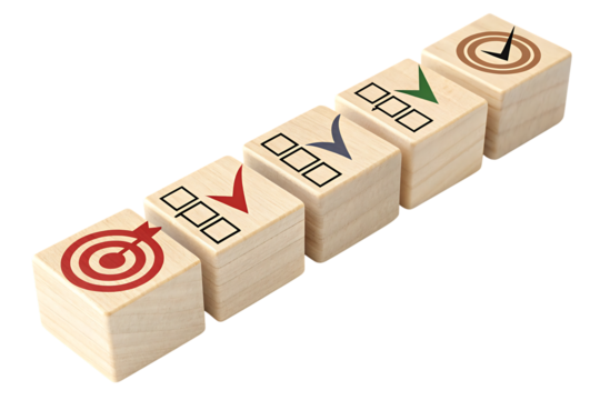 Action plan and goal achievement concept wooden business progress focus