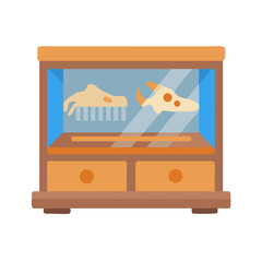 Obraz premium Museum cabinet displaying prehistoric animal fossils flat vector illustration
