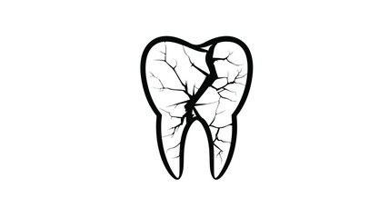 Professional Cracked Tooth Line Icon: Dentistry Vector Illustration