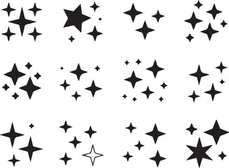 Collection of hand drawn star sparkles and glitter elements