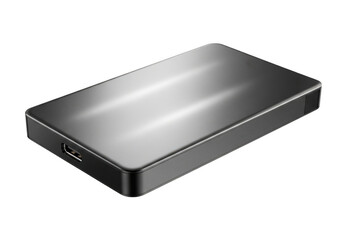 Fototapeta premium Sleek metallic portable external hard drive storage device for data backup and transfer isolated on transparent background