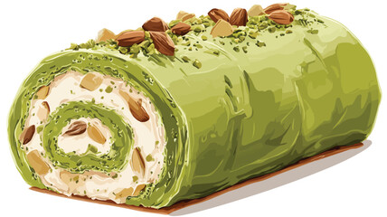 Delicious Green Nougat Roll Vector Illustration on White Background