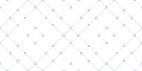 Naklejka premium Minimalist vector seamless pattern with thin lines, nodes. Blue and white abstract lattice, grid, mesh, net. Subtle minimal background texture. Simple repeated design for wallpaper, decor, textile