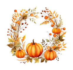 Naklejka premium PNG Circle fall wreath illustration pumpkin decorative.