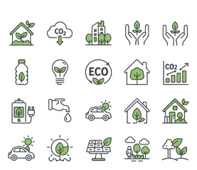 Ecology and sustainability icons representing green living and environmental protection