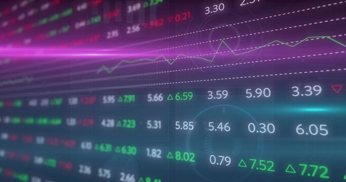 Displaying layered digital dashboard showing market data on-screen, with numeric tickers and HUD - Powered by Adobe