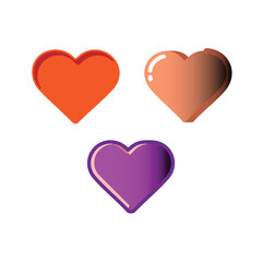 Colorful Glossy Heart Shapes Set With Red Pink and Purple 3D Hearts