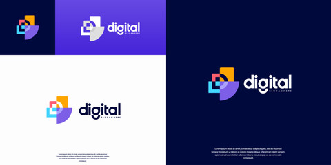abstract alphabet logo, letter D, negative space and overlapping style, graphic design illustration.