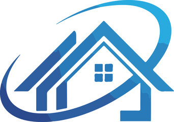 Modern blue abstract house logo with swoosh element