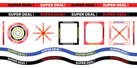 vibrant super deal promotional tape set with colorful banners labels and sale stickers collection in red black blue and yellow for marketing advertising and discount design