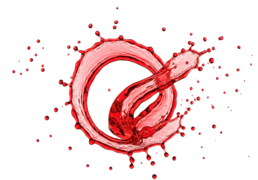 Dynamic red liquid splash in an intricate spiral, with suspended droplets reflecting light, against a transparent background with copy space, showcasing energy and elegance. Concept for beverage - Powered by Adobe