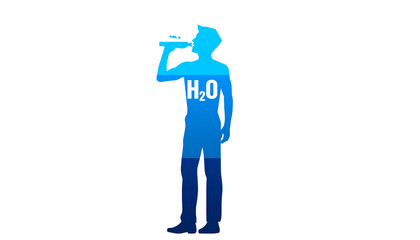 Silhouette of a Man Drinking Water with H2 O Symbol and Water Level image photo