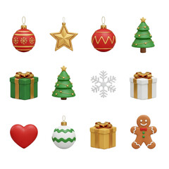 3d christmas holiday icon collection: ornaments, gifts and trees