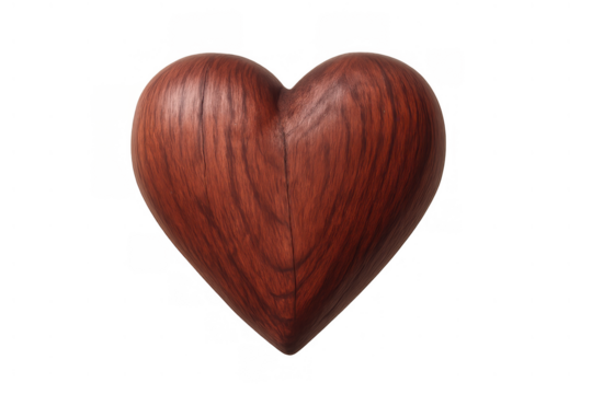 Wooden heart representing love, romance and passion, creating a symbol for valentine's day on a transparent background