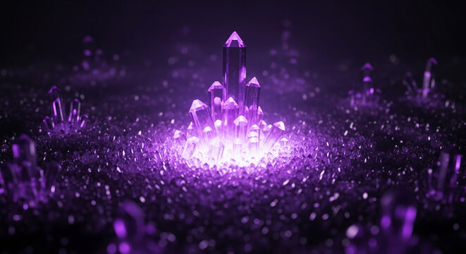 Image of a purple crystal formation, illuminated from within, representing energy, mineral formation, and gemstone luster, great for geological concepts