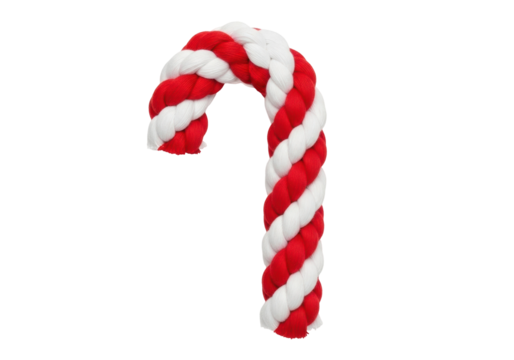 Red and white twisted rope candy cane isolated PNG, festive holiday decoration for Christmas and seasonal design projects