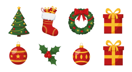 Traditional christmas holiday elements, festive decorations kit