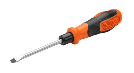 Flat head screwdriver with orange and black handle