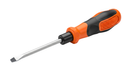 Flat head screwdriver with orange and black handle