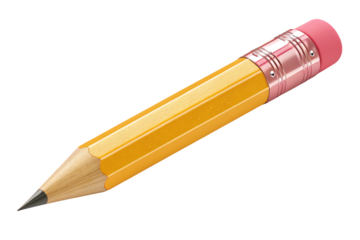 Classic yellow wooden pencil with pink eraser detail