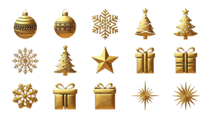 Golden christmas icons set for elegant holiday festive designs