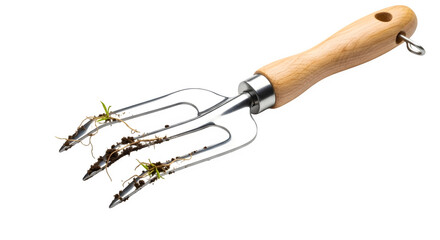 Fototapeta premium Gardening hand fork with soil and roots