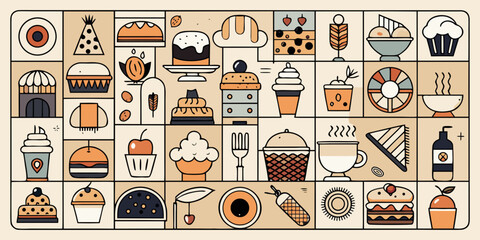 Seamless cartoon vector illustration of a vintage Christmas food set pattern for holiday design