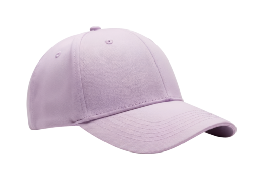 Light purple baseball cap isolated PNG, blank cotton twill hat for sports and casual wear on transparent background