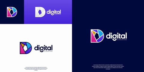 The letter D logo with the concept of electrical education, a symbol of smart technology, vector design illustration.