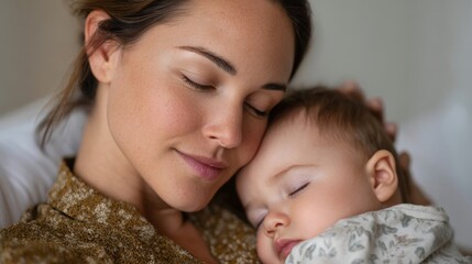 A warm moment between a mother and her baby, showcasing love and tranquility in a soft, cozy atmosphere.