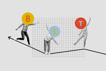 3d banner image pop contemporary photo collage of anonym business partners girls guy stand arrow progress btl management growth