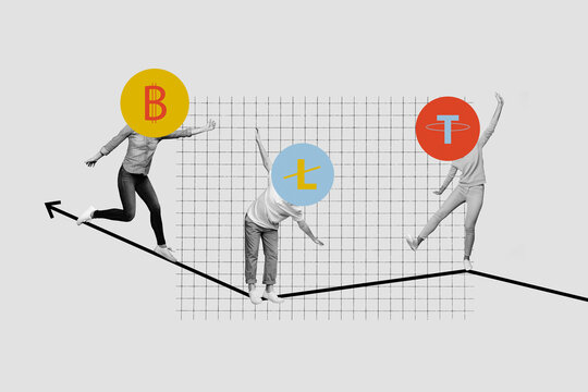 3d banner image pop contemporary photo collage of anonym business partners girls guy stand arrow progress btl management growth