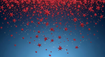 Image shows red star shape objects on blue background, suggesting celestial theme, event decoration, or festive holiday celebration background