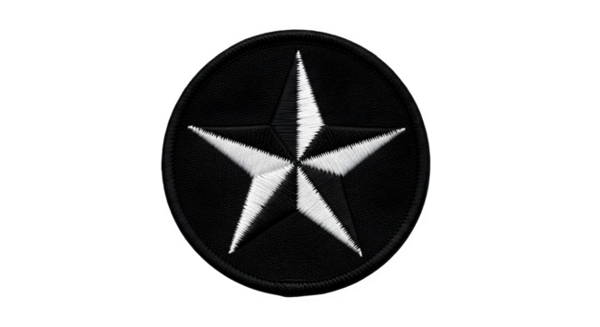 Black circle with a white star in the center