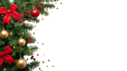 Christmas festive corner with decorated fir branch and ornaments