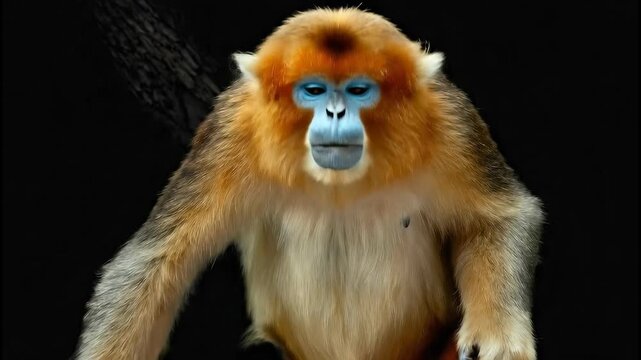 Golden Snub-nosed Monkey With Open Mouth on Branch