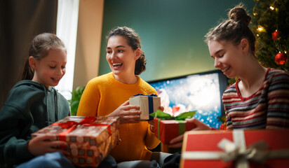 family celebrating Christmas