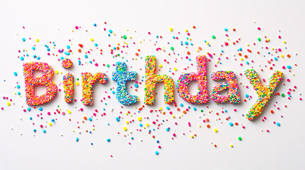 Fototapeta premium Celebrate joyfully with vibrant, colorful birthday letters made of sprinkles and confetti