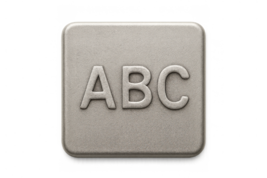 Abc embossed letters on a metal button representing education basics, learning, and fundamental knowledge