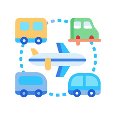 Transportation modes interconnected by dotted lines on black backdrop