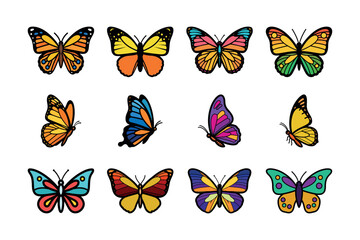 Set of Colorful Cartoon Butterfly Vector Illustrations Clipart